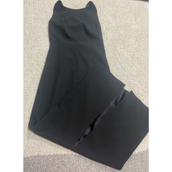 Vtg Laundry Shelli Segal Maxi Dress 4 Bow Open Back High Slit Satin Gown Black - Picture 5 of 13